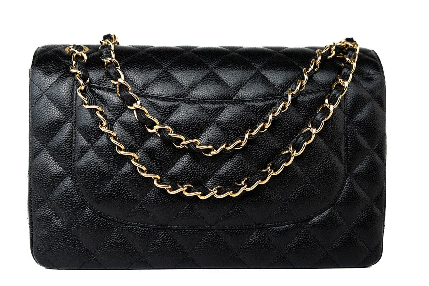 CHANEL Handbag Black Caviar Quilted Jumbo Classic Flap Gold Hardware -Knockoff
