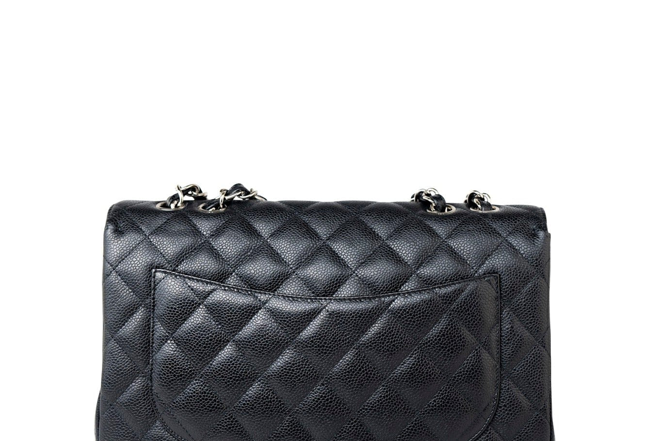 CHANEL Handbag Black Caviar Quilted Jumbo Single Flap Silver Hardware -Knockoff
