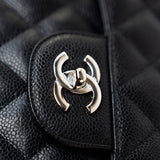 CHANEL Handbag Black Caviar Quilted Jumbo Single Flap Silver Hardware -Knockoff
