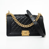 CHANEL Handbag Black Caviar Quilted Old Medium Boy Bag Aged Gold Hardware -Knockoff
