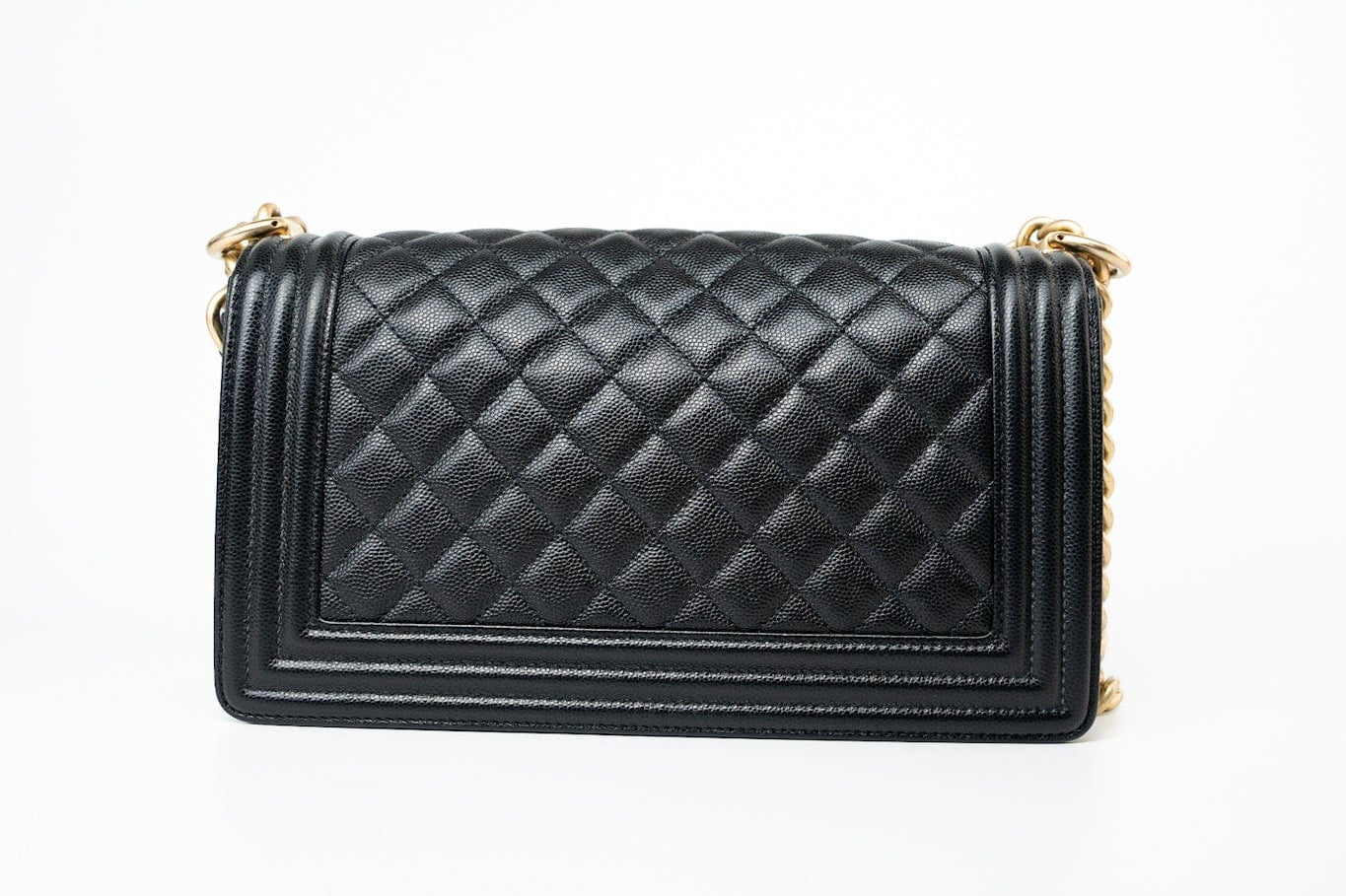 CHANEL Handbag Black Caviar Quilted Old Medium Boy Bag Aged Gold Hardware -Knockoff
