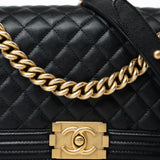 CHANEL Handbag Black Caviar Quilted Old Medium Boy Bag Aged Gold Hardware -Knockoff
