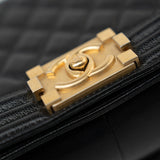 CHANEL Handbag Black Caviar Quilted Old Medium Boy Bag Aged Gold Hardware -Knockoff
