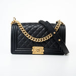 CHANEL Handbag Black Caviar Quilted Old Medium Boy Bag Aged Gold Hardware -Knockoff
