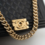 CHANEL Handbag Black Caviar Quilted Old Medium Boy Bag Aged Gold Hardware -Knockoff
