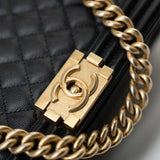 CHANEL Handbag Black Caviar Quilted Old Medium Boy Bag Aged Gold Hardware -Knockoff
