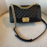 CHANEL Handbag Black Caviar Quilted Old Medium Boy Bag AGHW -Knockoff
