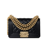 CHANEL Handbag Black Caviar Quilted Small Boy Bag Antique Gold Hardware -Knockoff
