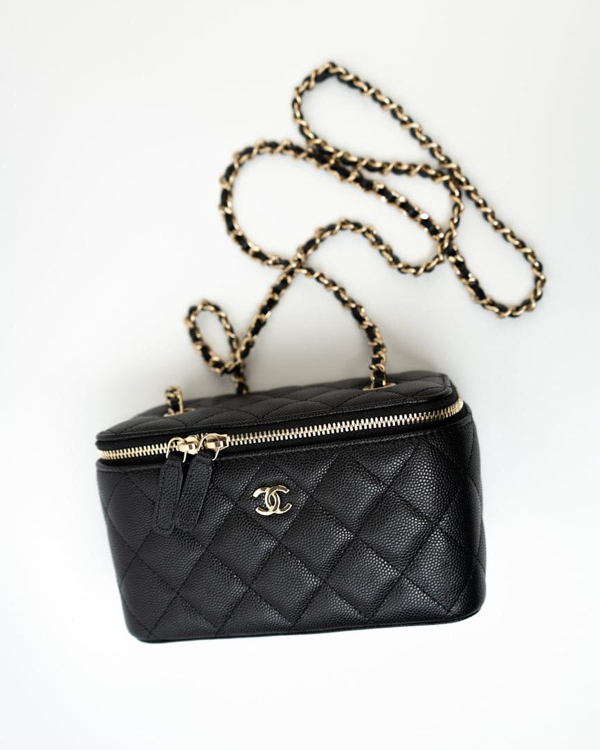 CHANEL Handbag Black Caviar Quilted Small Vanity Case LGHW -Knockoff
