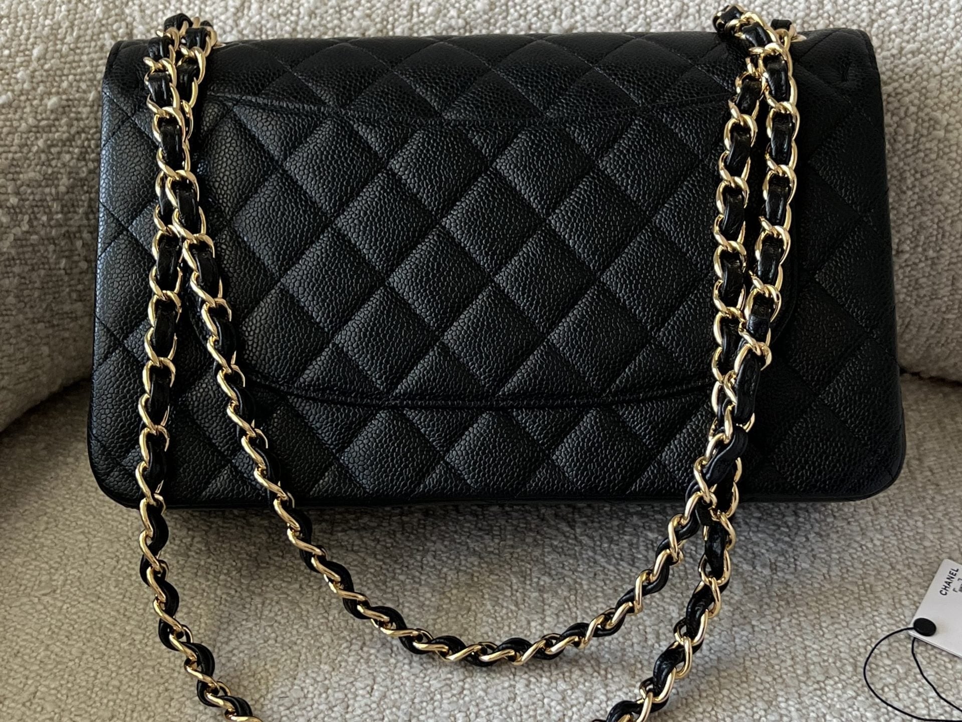 CHANEL Handbag Black Chanel Black Caviar Quilted Jumbo Classic Flap GHW -Knockoff
