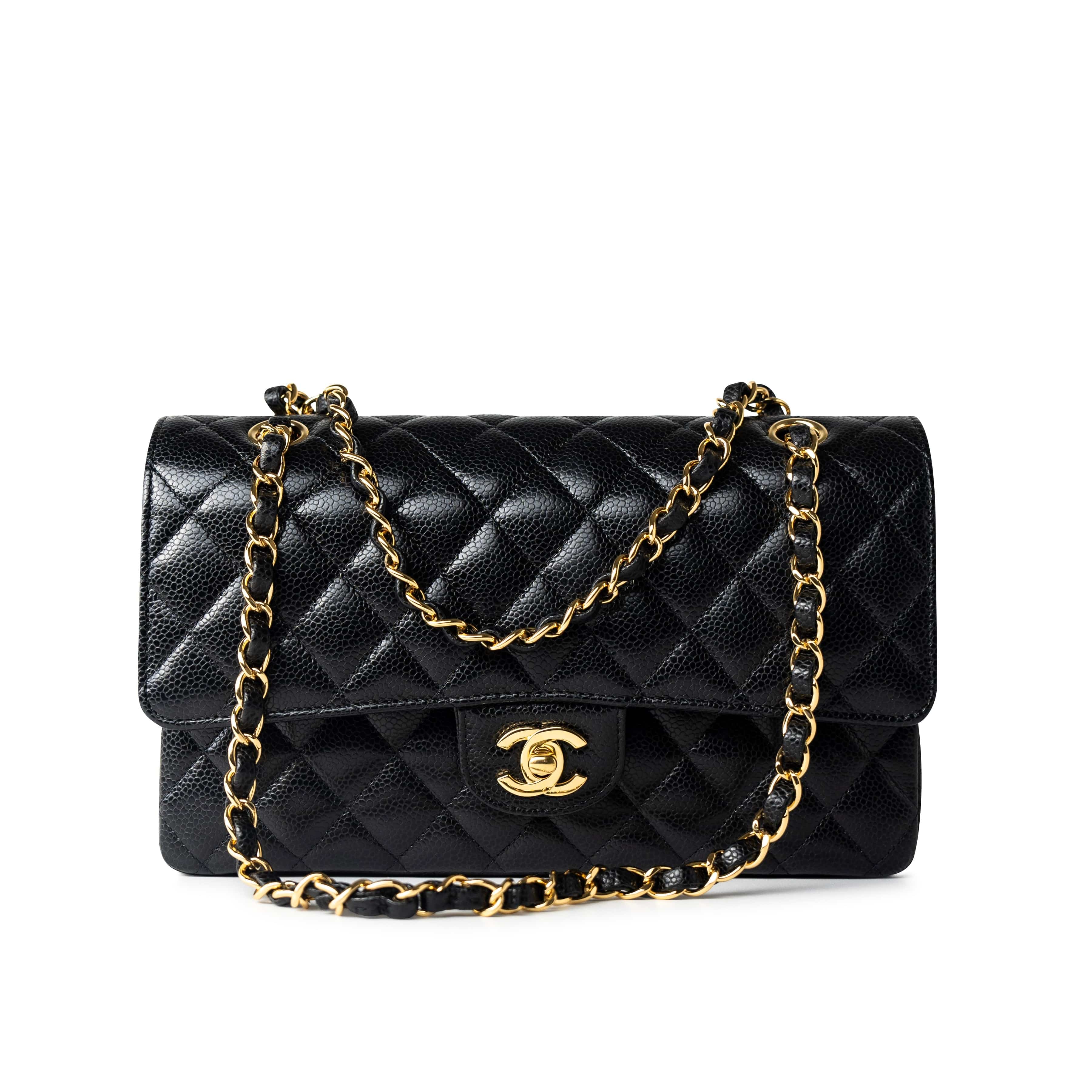 CHANEL Handbag Black Classic Flap Medium Caviar Quilted Gold Hardware -Knockoff
