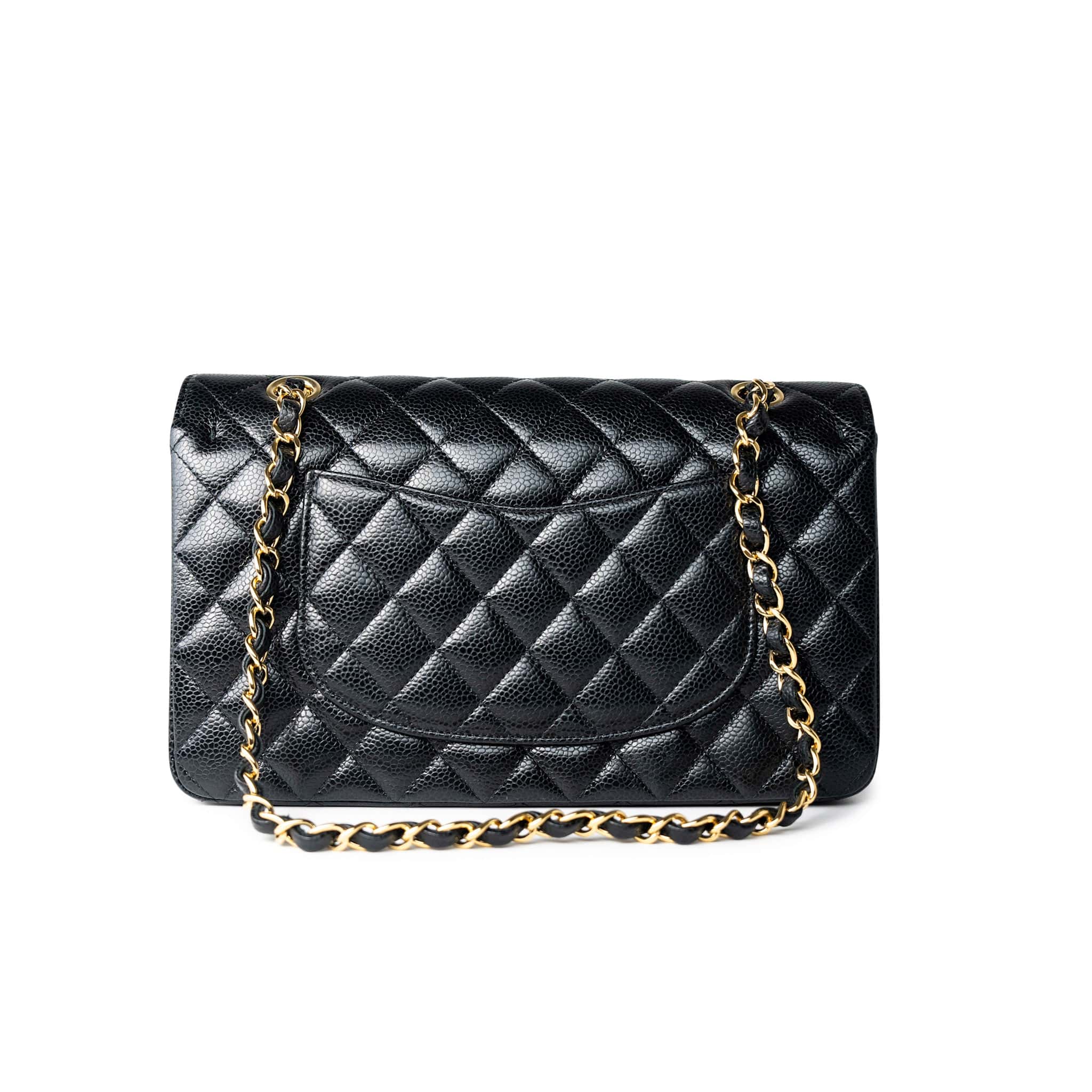 CHANEL Handbag Black Classic Flap Medium Caviar Quilted Gold Hardware -Knockoff
