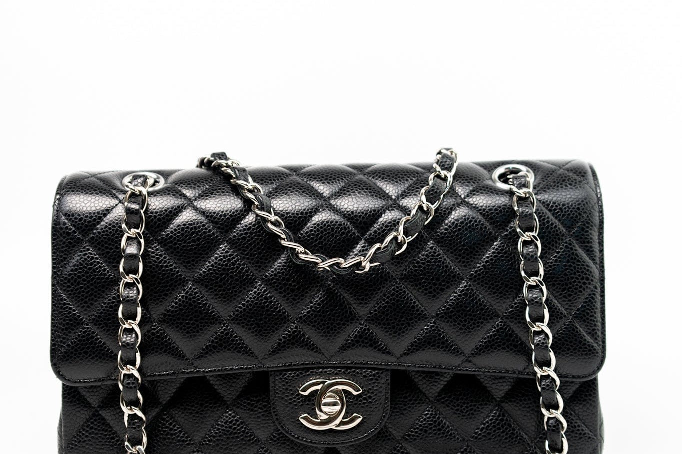 CHANEL Handbag Black Classic Flap Medium Caviar Quilted Silver Hardware -Knockoff
