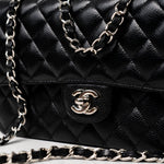 CHANEL Handbag Black Classic Flap Medium Caviar Quilted Silver Hardware -Knockoff
