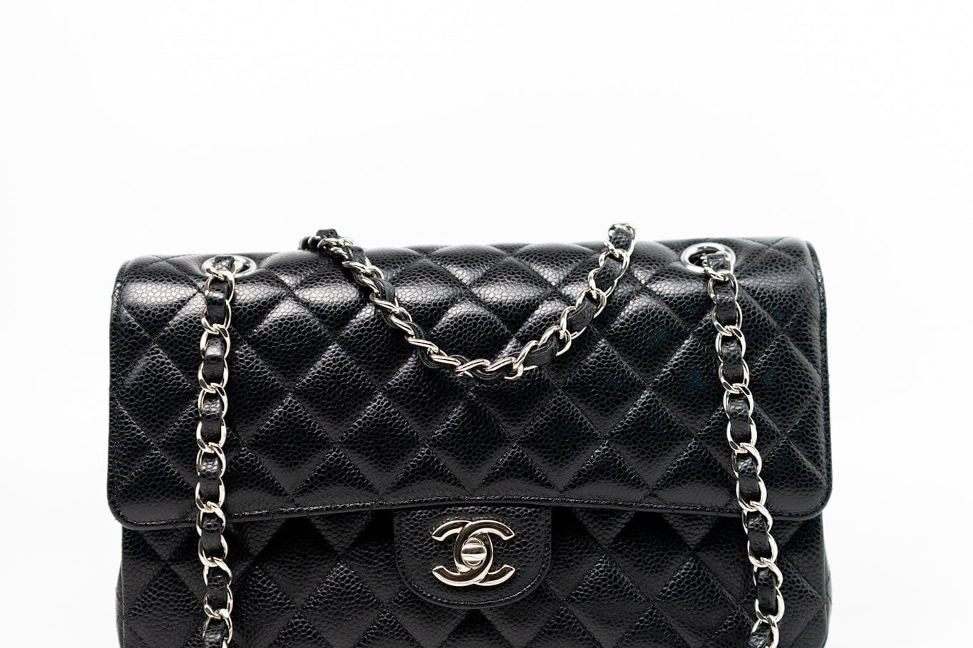 CHANEL Handbag Black Classic Flap Medium Caviar Quilted Silver Hardware -Knockoff
