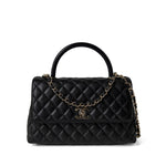 CHANEL Handbag Black / Coco Handle Black Caviar Quilted Coco Handle Medium Light Gold Hardware -Knockoff
