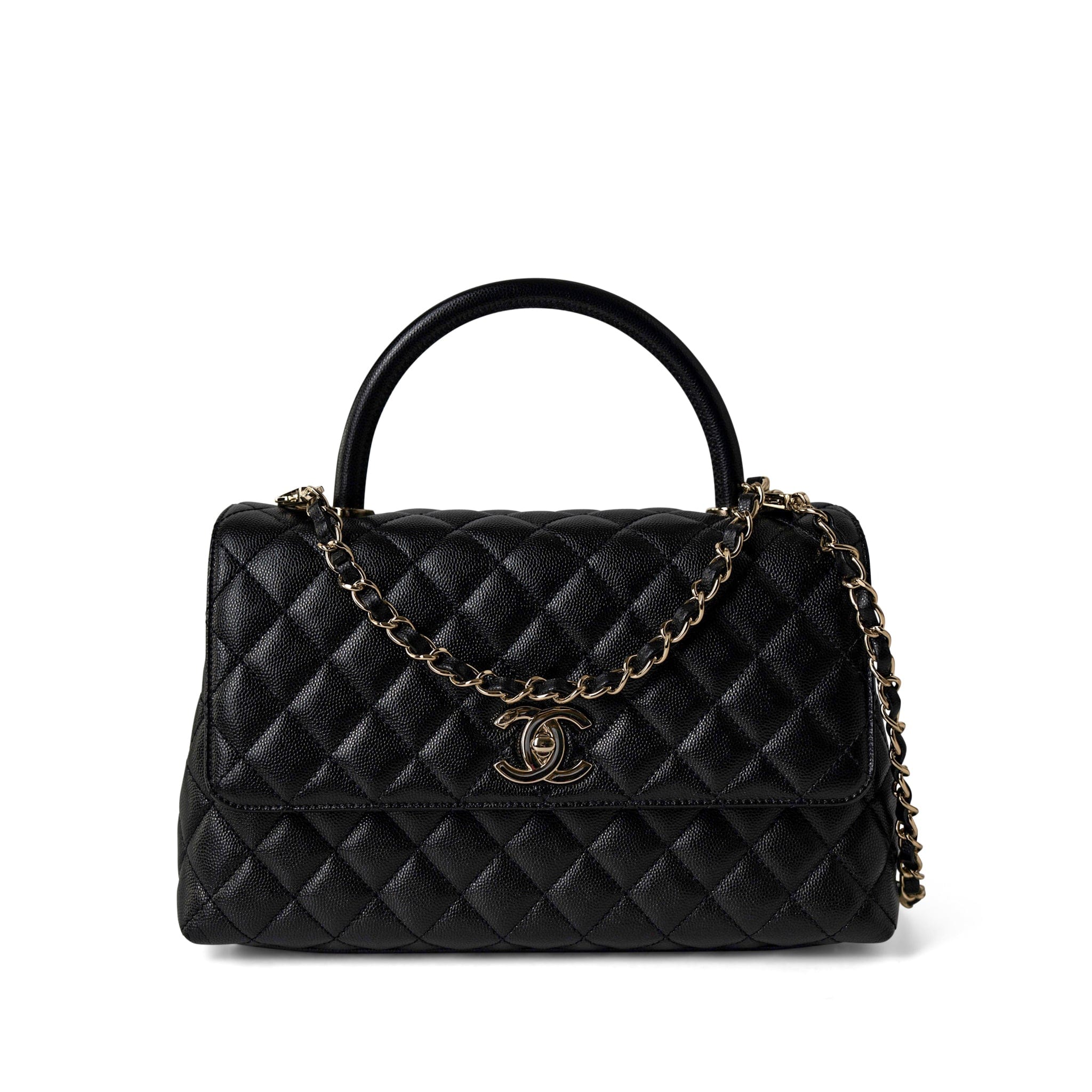 CHANEL Handbag Black / Coco Handle Black Caviar Quilted Coco Handle Medium Light Gold Hardware -Knockoff
