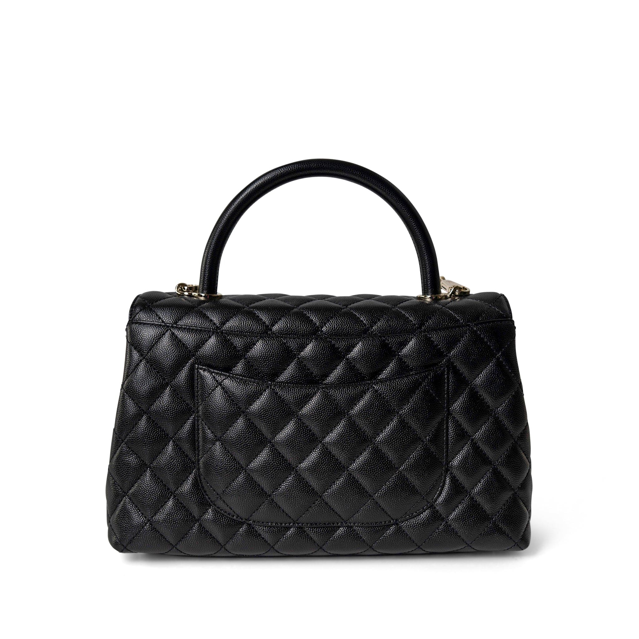 CHANEL Handbag Black / Coco Handle Black Caviar Quilted Coco Handle Medium Light Gold Hardware -Knockoff
