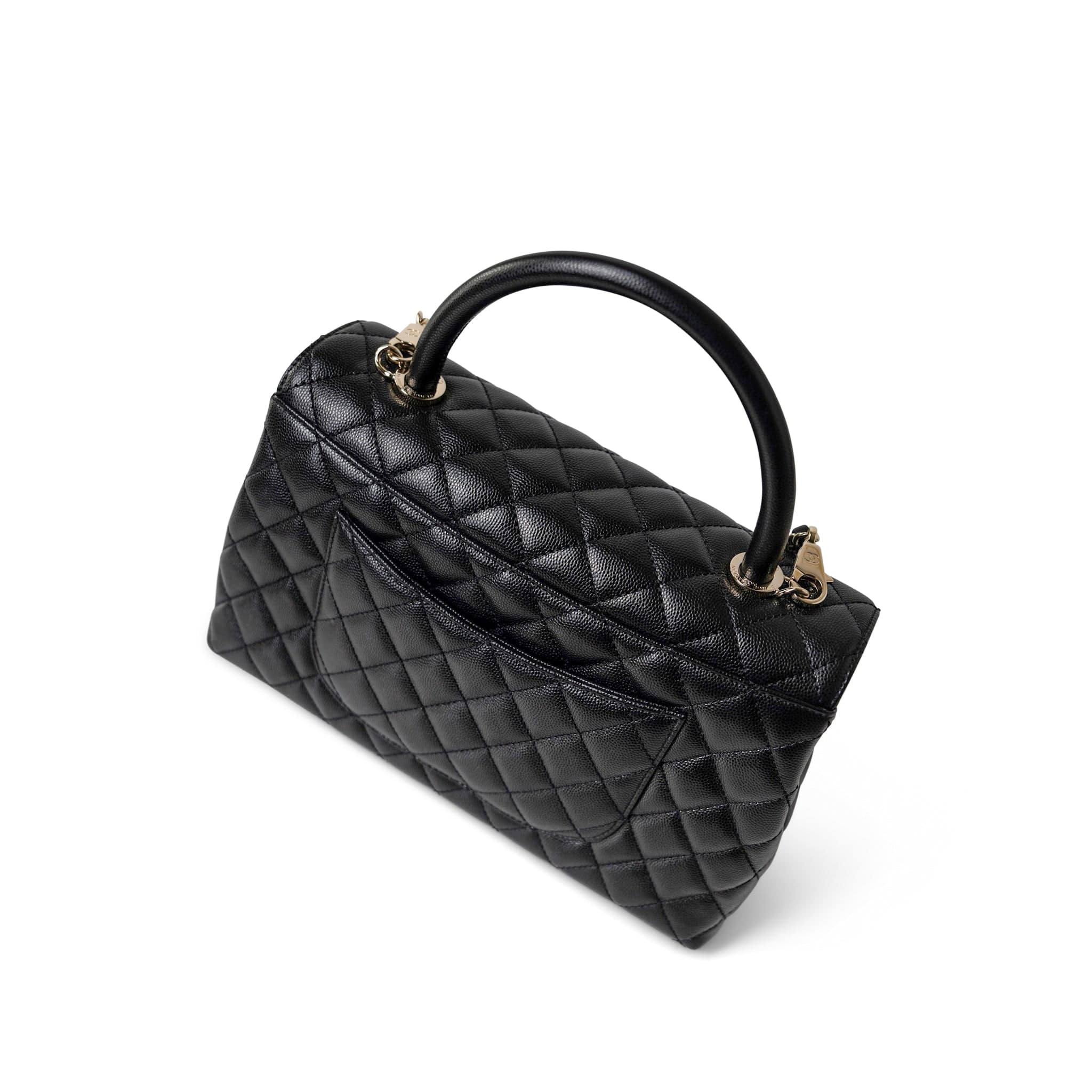 CHANEL Handbag Black / Coco Handle Black Caviar Quilted Coco Handle Medium Light Gold Hardware -Knockoff
