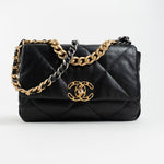 CHANEL Handbag Black Goatskin Quilted 19 Flap Small AGHW -Knockoff
