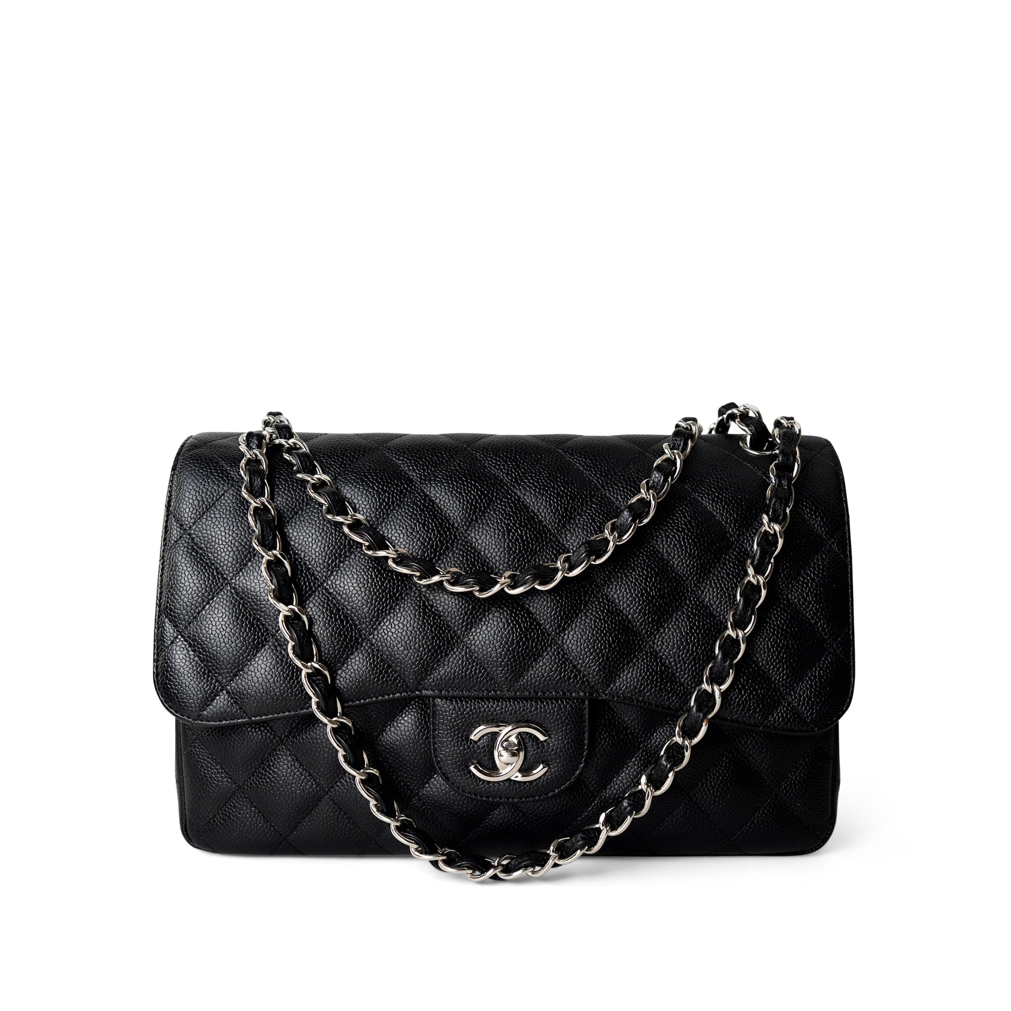 CHANEL Handbag Black Jumbo Caviar Quilted Classic Double Flap SHW -Knockoff
