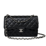 CHANEL Handbag Black Jumbo Caviar Quilted Classic Flap Silver Hardware -Knockoff
