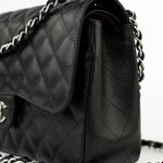 CHANEL Handbag Black Jumbo Caviar Quilted Classic Flap Silver Hardware -Knockoff
