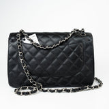 CHANEL Handbag Black Jumbo Caviar Quilted Classic Flap Silver Hardware -Knockoff
