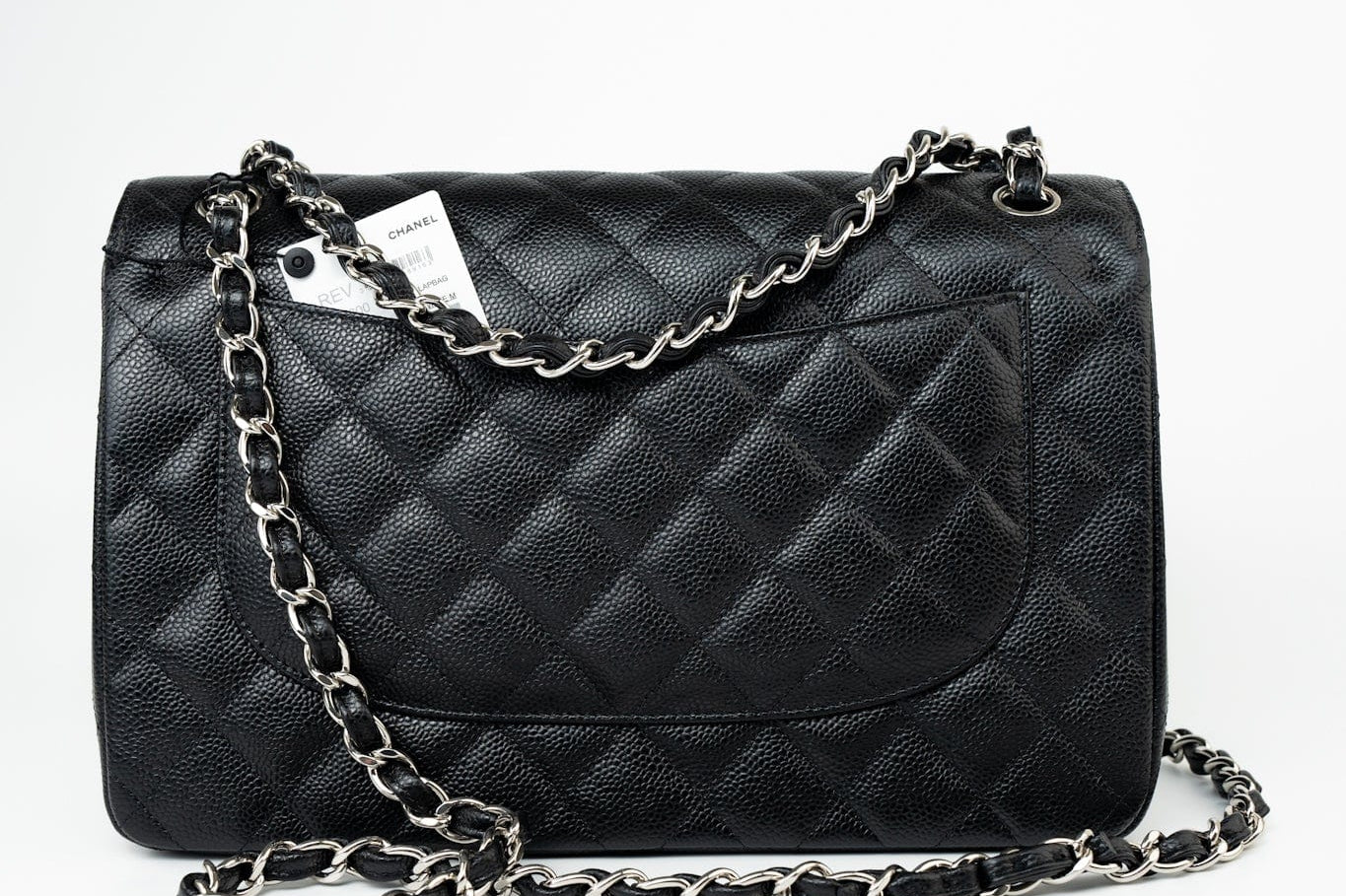 CHANEL Handbag Black Jumbo Caviar Quilted Classic Flap Silver Hardware -Knockoff
