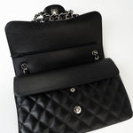 CHANEL Handbag Black Jumbo Caviar Quilted Classic Flap Silver Hardware -Knockoff
