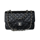 CHANEL Handbag Black Jumbo Caviar Quilted Classic Flap Silver Hardware -Knockoff
