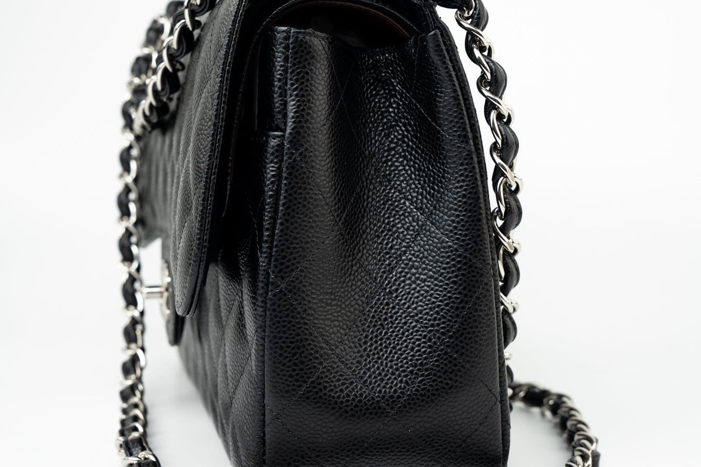 CHANEL Handbag Black Jumbo Caviar Quilted Classic Flap Silver Hardware -Knockoff
