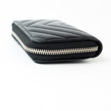 CHANEL Handbag Black Lambskin Chevron Zip Coin Purse Silver Hardware -Knockoff
