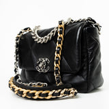 CHANEL Handbag Black Lambskin Quilted 19 Flap Small -Knockoff
