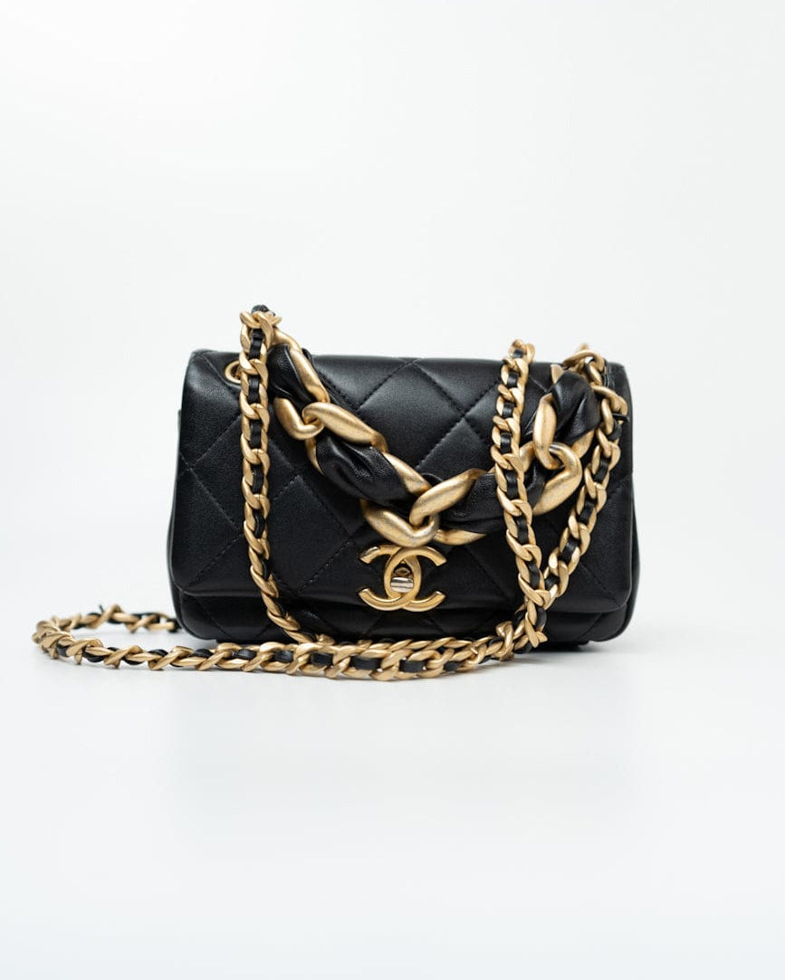 CHANEL Handbag Black Lambskin Quilted Entwined Single Flap Mini Aged Hardware -Knockoff
