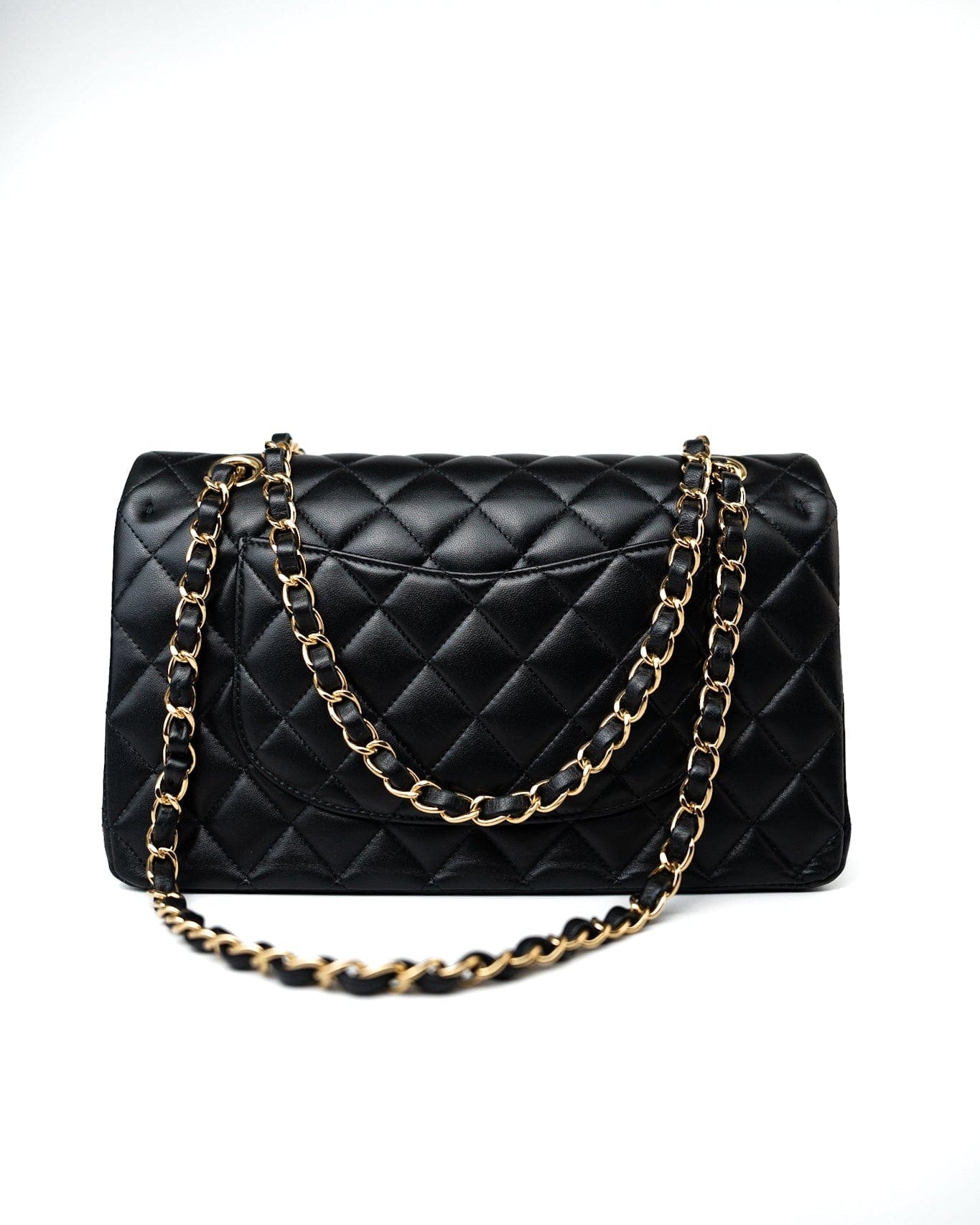 CHANEL Handbag Black Lambskin Quilted Medium Classic Flap Gold Hardware -Knockoff
