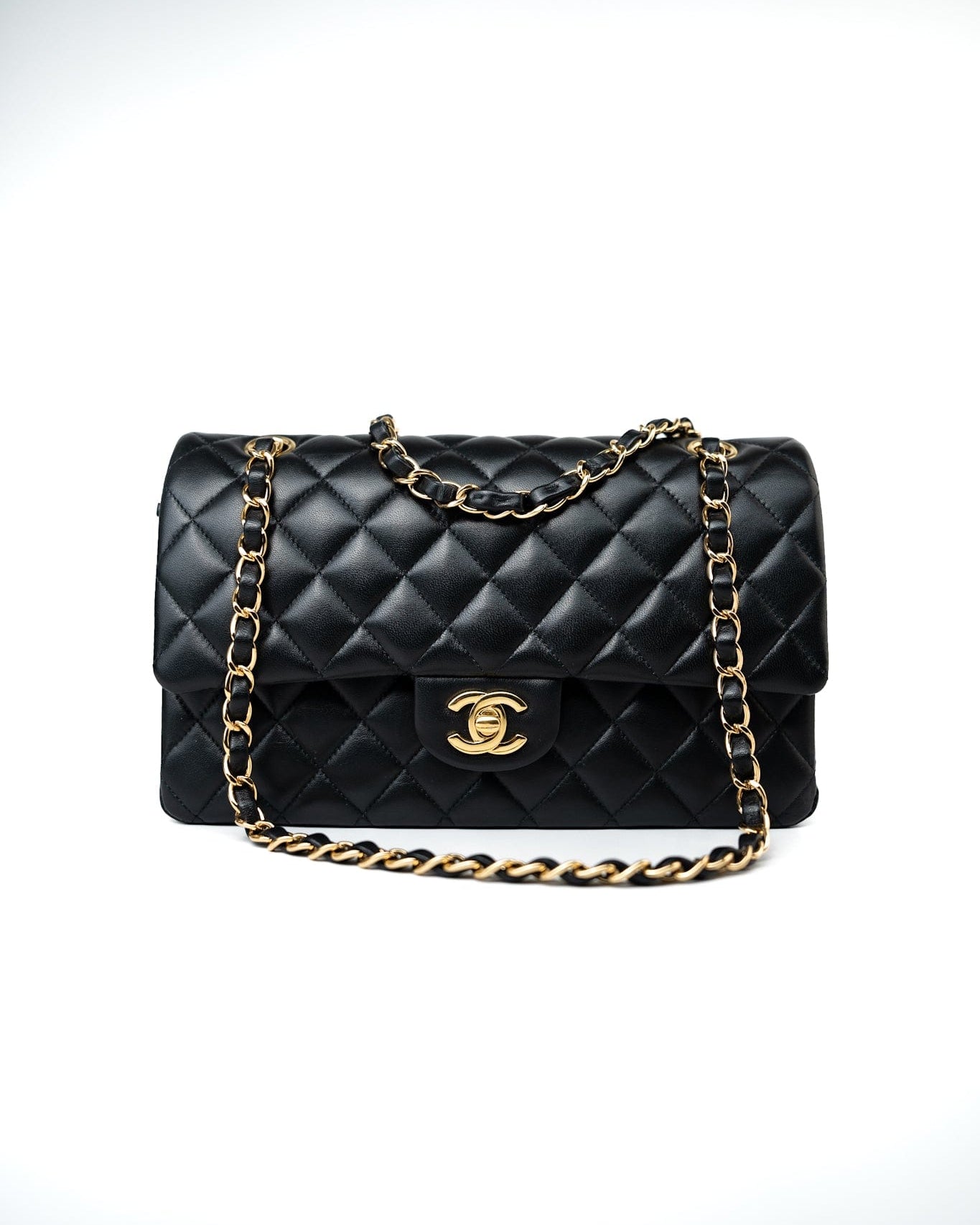 CHANEL Handbag Black Lambskin Quilted Medium Classic Flap Gold Hardware -Knockoff
