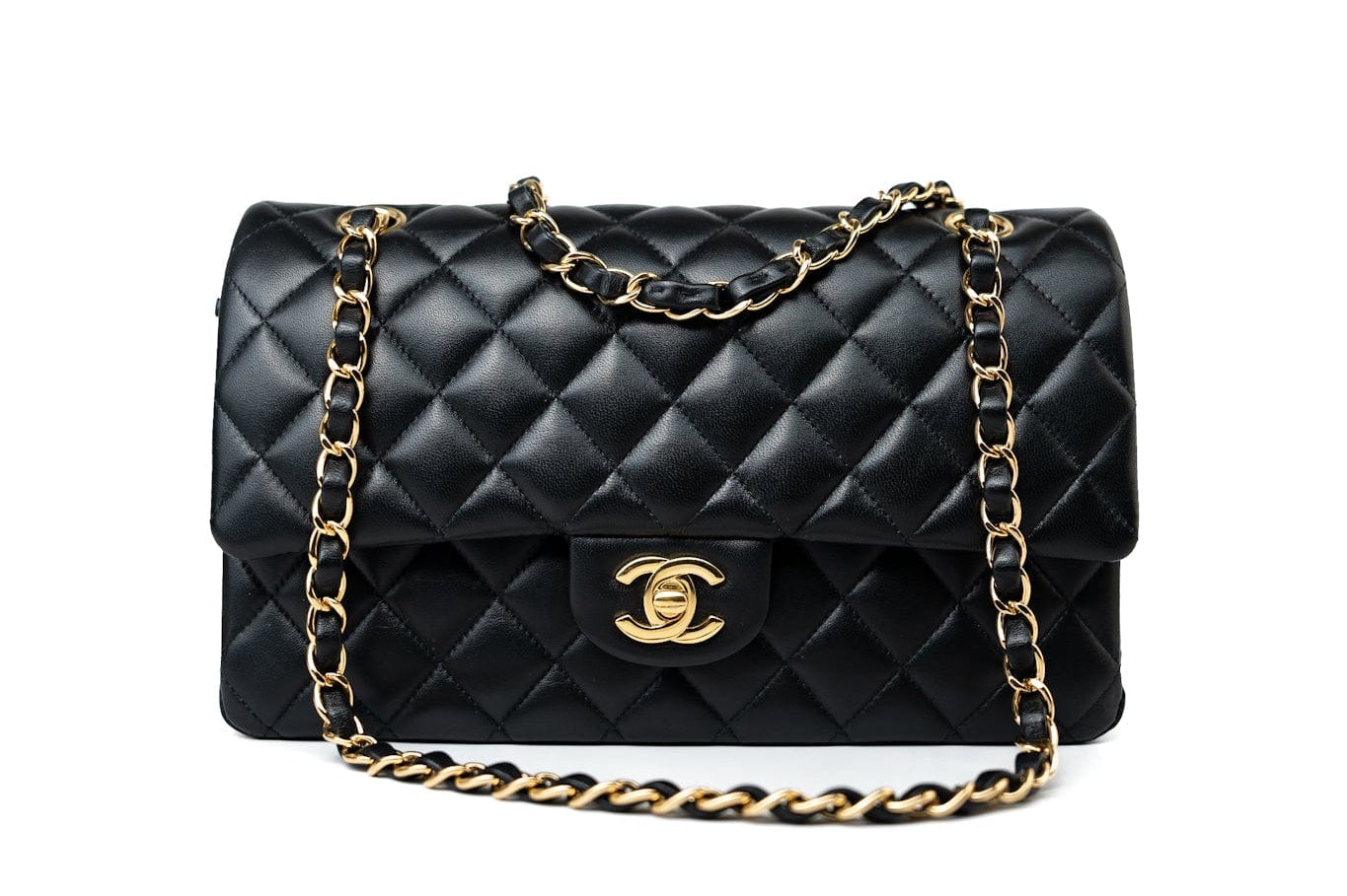 CHANEL Handbag Black Lambskin Quilted Medium Classic Flap Gold Hardware -Knockoff
