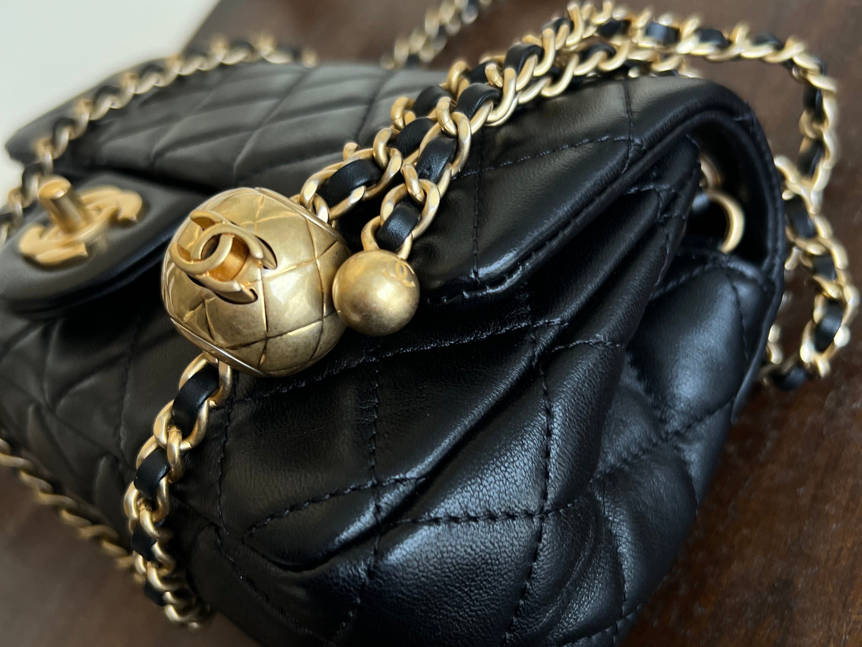 CHANEL Handbag Black Lambskin Quilted Mini Rectangular CC Pearl Crush Single Flap AGHW -Knockoff
