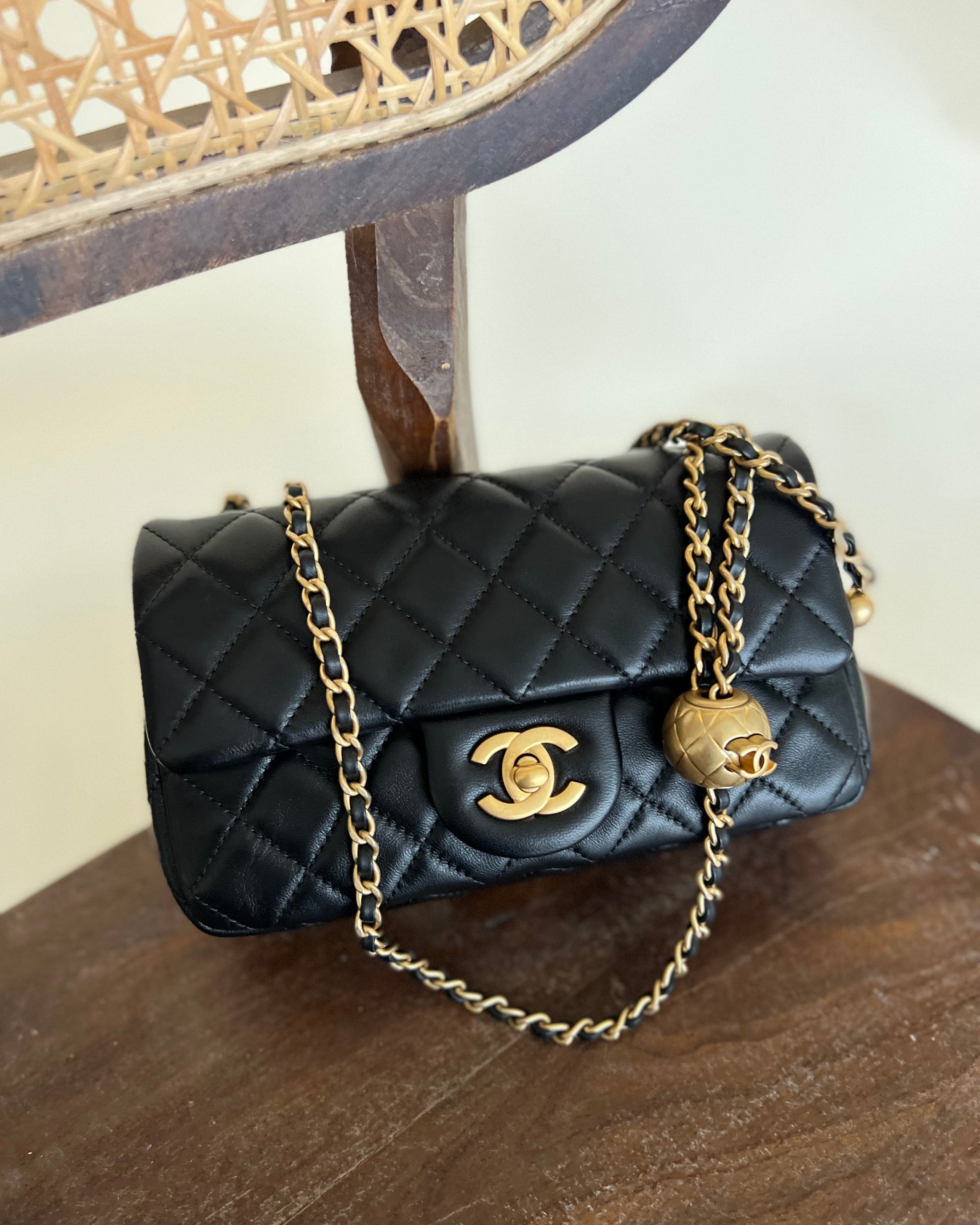 CHANEL Handbag Black Lambskin Quilted Mini Rectangular CC Pearl Crush Single Flap AGHW -Knockoff
