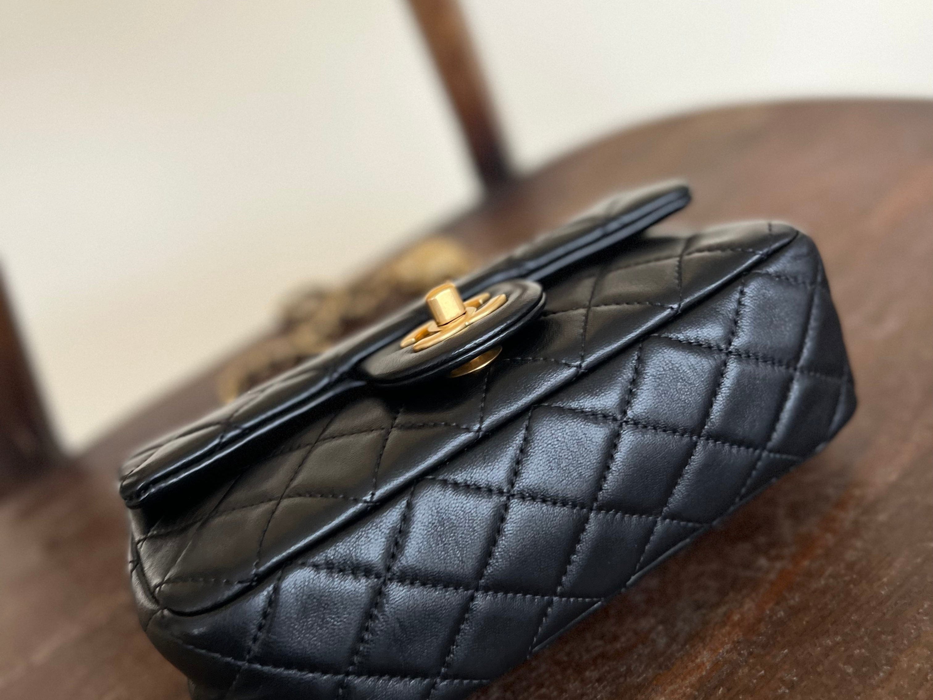 CHANEL Handbag Black Lambskin Quilted Mini Rectangular CC Pearl Crush Single Flap AGHW -Knockoff
