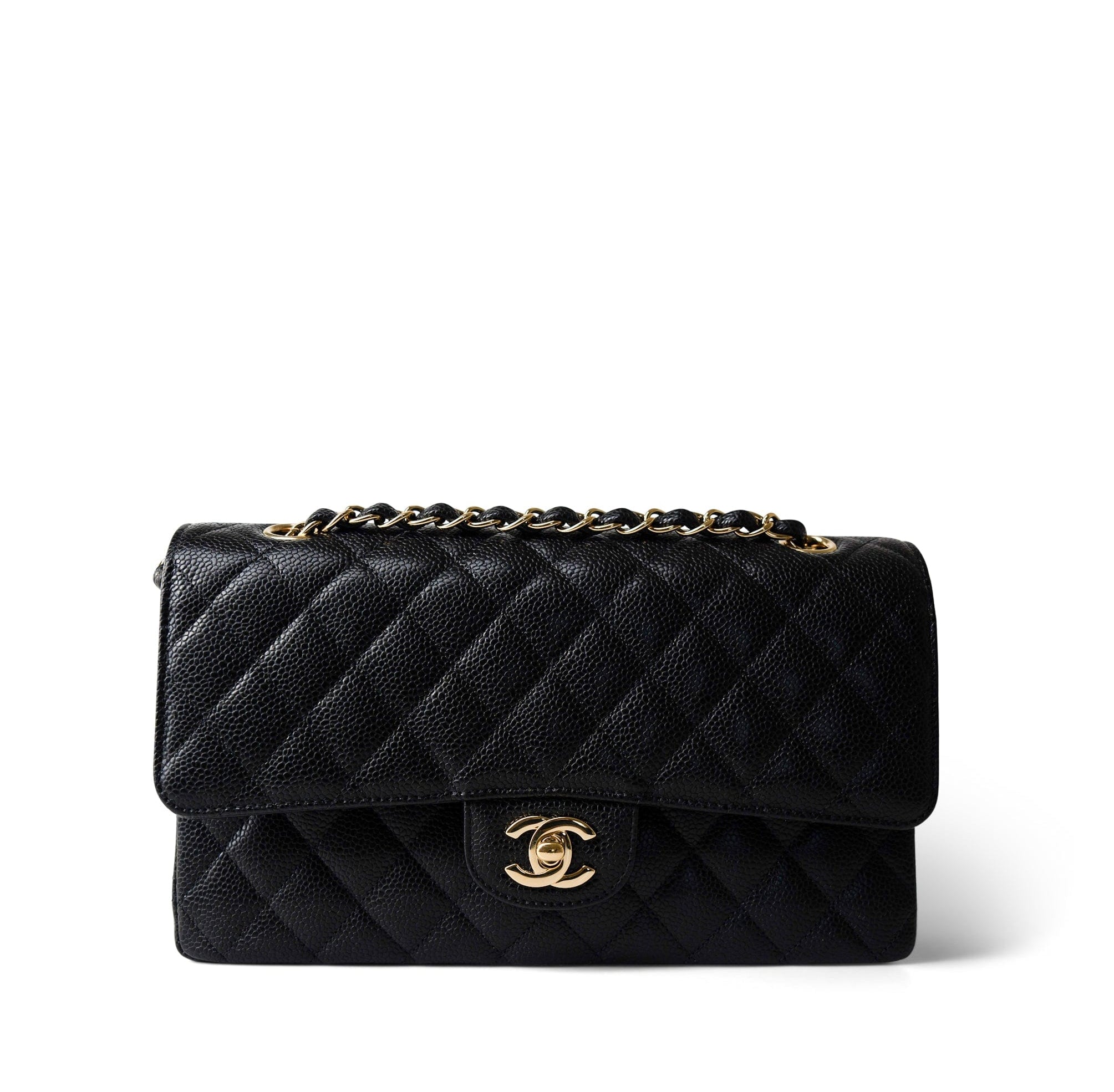 CHANEL Handbag Black Medium Black Caviar Quilted Classic Flap Gold Hardware -Knockoff
