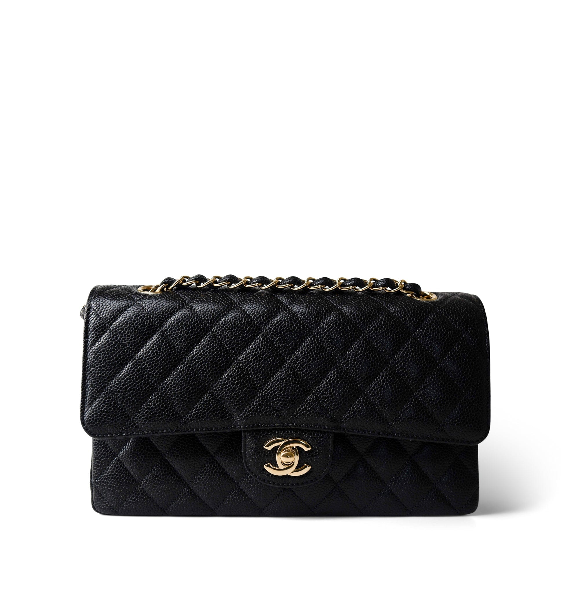 CHANEL Handbag Black Medium Black Caviar Quilted Classic Flap Gold Hardware -Knockoff
