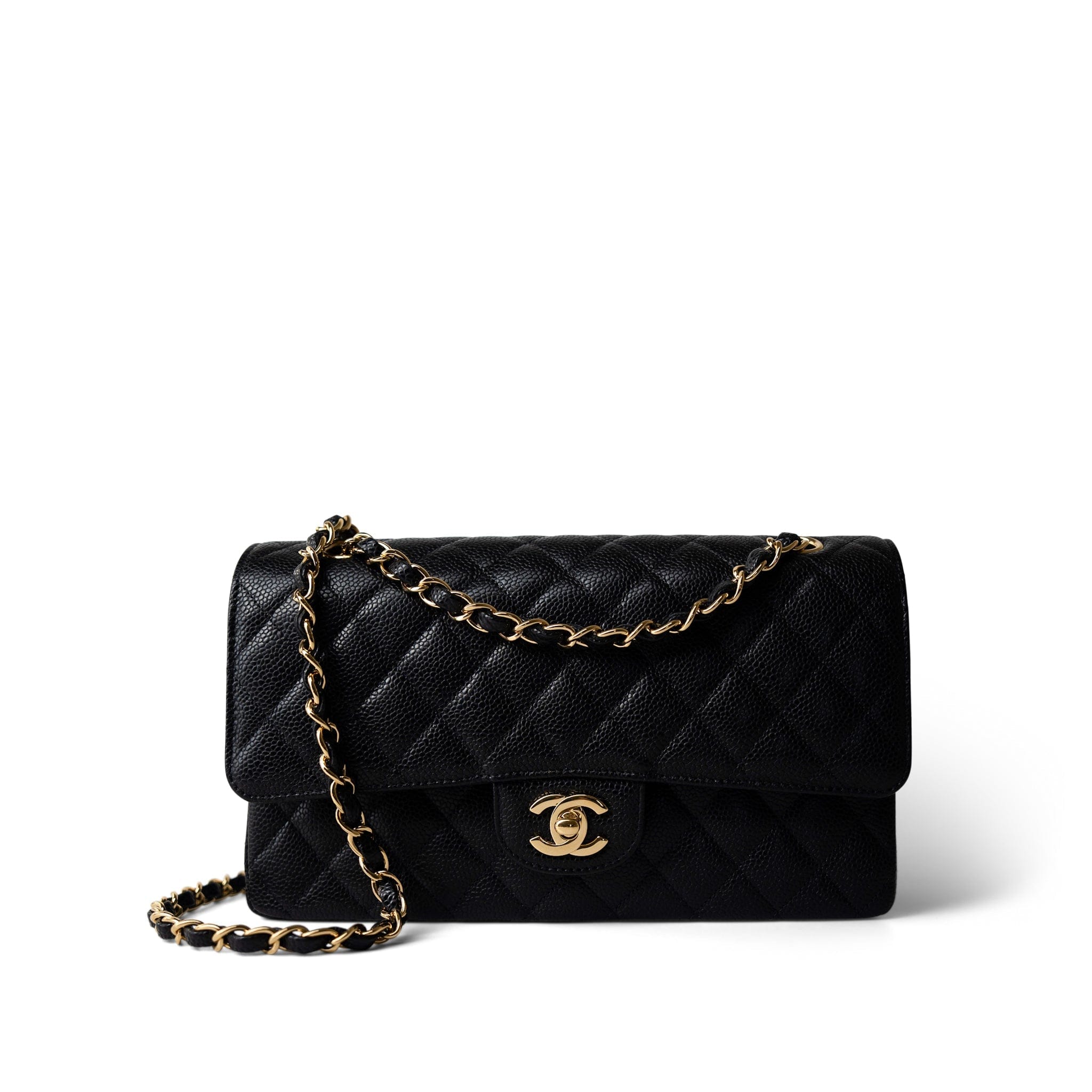 CHANEL Handbag Black Medium Black Caviar Quilted Classic Flap Gold Hardware -Knockoff
