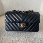 CHANEL Handbag Black Mini Rectangular Lambskin Chevron Light Gold Hardware -Knockoff
