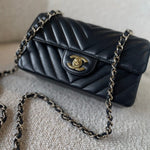 CHANEL Handbag Black Mini Rectangular Lambskin Chevron Light Gold Hardware -Knockoff
