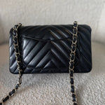 CHANEL Handbag Black Mini Rectangular Lambskin Chevron Light Gold Hardware -Knockoff
