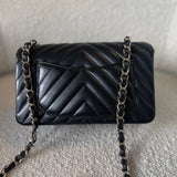 CHANEL Handbag Black Mini Rectangular Lambskin Chevron Light Gold Hardware -Knockoff
