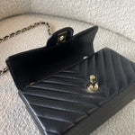 CHANEL Handbag Black Mini Rectangular Lambskin Chevron Light Gold Hardware -Knockoff
