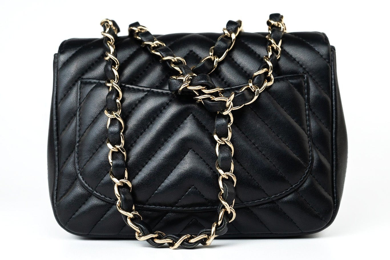 CHANEL Handbag Black Mini Square Black Lambskin Chevron Flap LGHW -Knockoff
